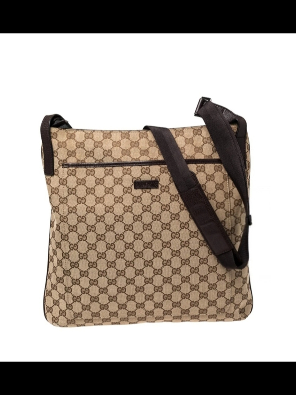 Gucci Beige GG Supreme Messenger Bag with Brown Trim